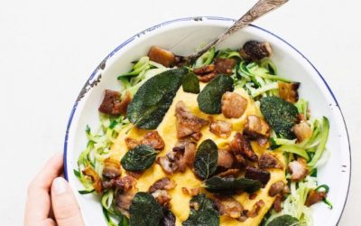 Carbonara Zoodles with Eggplant Bacon and Sage